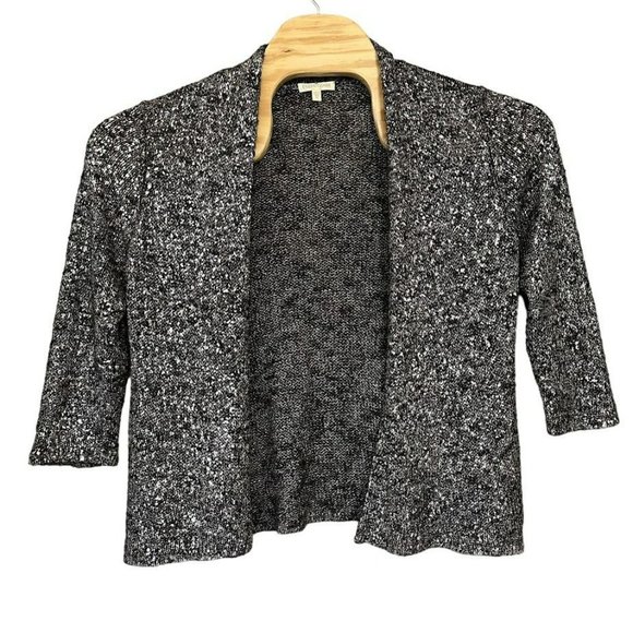 Eileen‎ Fisher Linen Viscose Grey Shimmer Crochet Knit Open Cardigan Womens M - Picture 1 of 5